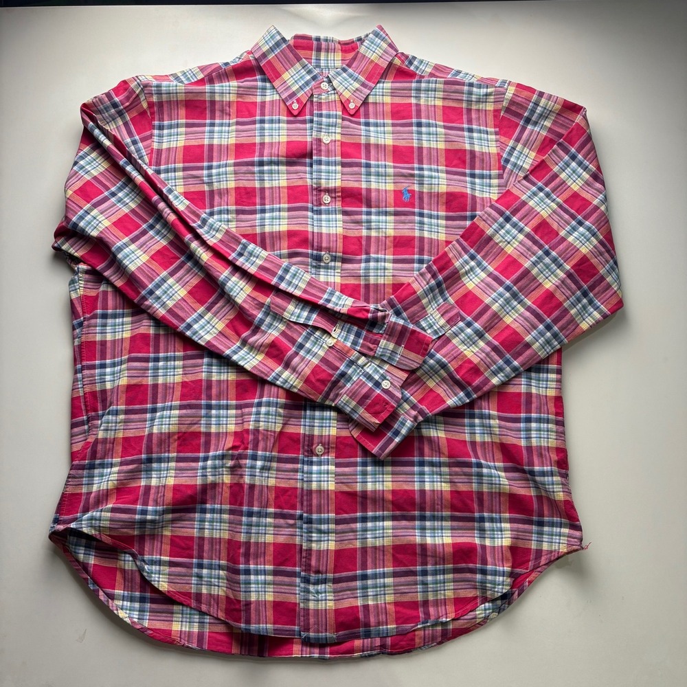 Ralph Lauren Classic Fit Plaid Button Down Shirt Mens XL Pink Blue Yellow